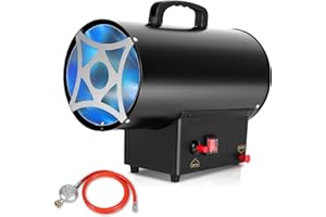 SWANEW Radiateur à gaz 10 kW avec tuyau de raccordement et régulateur de pression de gaz, 700 mbar, surface efficace : 150 m², pour chantiers, entrepôts ventilés, garages, etc