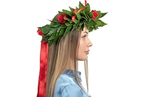 CORONEDILAUREA.COM Corona di laurea Royal R corona di alloro per laurea con foglie di alloro fresco e roselline stabilizzate (Rosso)