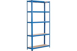 Rhino Racking – Heavy Duty Garage Shelving Unit – 200kg Load Weight Per Shelf – 1000kg Per Unit – 180x90x30cm - Blue – 5 Tier Storage Shelves – Shed Shelving