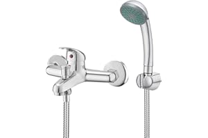 Bathroom Shower Mixer Tap Wall Mount BATHWEST Modern Bathroom Taps with Shower Head Chrome Single Lever Monobloc Solid Brass Bathroom Taps with Shower System and UK Standard Fitting