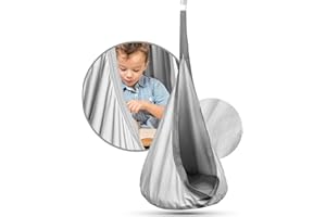 KOJANA Hängehöhle Zeltschaukel Kinder f. Drinnen & Draußen | inkl. Kissen & Tasche - ideale Maße - bis 80KG | Hängesitz Für Kinderzimmer zum Kuscheln Lesen UVM für Junge & Mädchen (Grau)