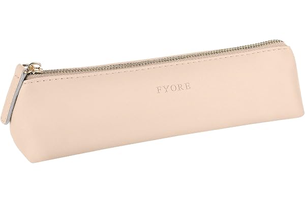 Fyore Luxe PU Cuir Trousse de Adulte Petite Poche Taille Métal Zip Pencil Case pour Bureau College Pinceaux (Beige)