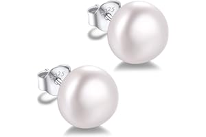 Silvora Real Pearl Earrings for Women, 925 Sterling Silver Studs Earrings 4mm 6mm 8mm 10mm Button Shape Freshwater Cultured Pearl Jewellery Gifts for Ladies Girls