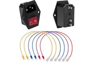YIXISI 2 Pezzi 10A 250V Rocker Interruttore di Alimentazione, Presa di Corrente Modulo Fusibile per Stampante 3D, IEC320 C14 Spinotto Adattatore Maschio, con 10A Fusibile e 6 Pezzi Cablaggio 18 AWG