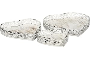 HSM dekoratives Tablett Deko-Tablett Herz-Tablett Holz und Metall in Shabby weiß Vintage Landhaus Optik (klein, Holz/Metall)