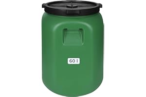 F & R Regentonne mit Deckel 60 Liter aus HDPE I Futtertonne Pferd I Wassertank Fass Tonne mit Deckel I Regenfass für Garten I Regenwassertonne I Wassertonne I Gärfass I Regenwassertank