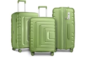 Sea choice Ensemble de Bagages Extensible de 3pcs Valise Lot de 3 Bagages(55/66/76) Sets de Bagage à Main de Moyenne et Grande avec 4 Roues Jumelles et Serrure TSA (Vert Matcha)