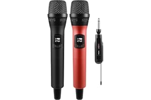 Wireless Microphone FerBuee Dual Professional Cordless Handheld Microphone System for Amplifier, PA System, Karaoke, FerBuee Voice Amplifier Portable (Black & Red)