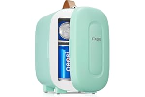 FOHERE Mini Nevera 5L,USB/CA 220V/ CC 12V, Comética Pequeña Nevera para Dormitorio, Silencioso, Portátil y Compacto, para Coche, Oficina, Dormitorio（Verde）