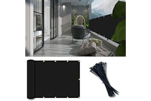Vocray 0.9X3M Privacy Screen for Balcony Apartment Railing, Sun Protection Balcony Netting, Wind and Dust Barrier，Mesh Fabric for Outdoor Privacy Shield, Pool, Terrace, Patio, Fence Cover(Black)
