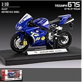 LRS STORE Doytona Trumph 675 Model Motosiklet &Ouml;zel Standlı Detaylı Dekorasyon Oyuncak Motorsiklet 1:18 Mavi