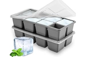 Bac à Glaçons en Silicone 4,5 cm Gros, JRISBO 2 Pack Moule Glaçon Carré XXL avec Couvercle et sans BPA, Empilable Bac a Glacon Barquette Plaque à Glaçons pour Whisky Café Cocktail