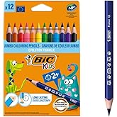 BIC Kids Evolution &Uuml;&ccedil;gen Jumbo Kuru Boya Kalemi, 12'li Kutu, 2 Yaş ve &Uuml;zeri &Ccedil;ocuklar i&ccedil;in İdeal, Kıymık Oluşturmaz, &Ccedil;iğnemeye
