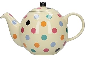 London Pottery Théière à Pois Avec Passoire, en Céramique, Ivoire/Multi Pois, Capacité de 6 Tasses (1,2 litre)