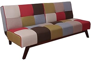 Dmora Divano 3 posti, in Tessuto Patchwork Imbottito, Apertura clic-clac, trasformabile in Letto Singolo, Made in Italy, cm 180x79xh76, Multicolore