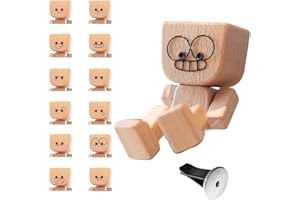 Korsaot Bonhomme en Bois Articulé, Intéressant Petit Bonhomme en Bois avec 12 Expressions Interchangeables, Pieds Mobiles, pour Bureau, Voiture, Maison, Cadeau Créatif