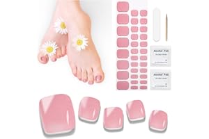 DUKASOU Ongles en Gel UV Semi Durci - 32 pcs D'orteil Vernis À Ongles Autocollants Auto-adhésifs Autocollant Pour Ongles en Gel Full Cover Décorations Manucure Pour Ongle D'orteil Longue(Rose)