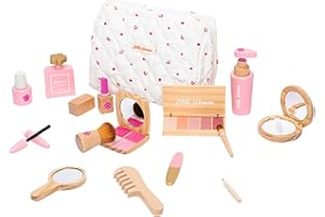 FOLPUS Maquillage Enfant Jouet Filles, Faire Semblant de Jouer Ensemble Beauté de Maquillage, Jouets de Maquillage en Bois Kits Jouets Cosmétiques pour Les Filles, pour Maquillage Cadeau Fille 3 4 5 6 Ans