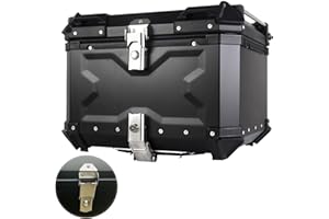 CCACHE Bauletto Moto Impermeabile Con Cuscino Schienale, Baule Posteriore Da Moto Alluminio 45L 55L 65L 80L 100L Universale Valigia Moto Topcase Box Con Chiusura Di Sicurezza Per Bagagli Casco (Color : Blac