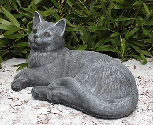 Steinfigur Katze liegend groß Steinguss Schiefergrau - 4