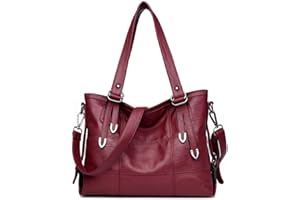 DEERWORD Femme Sac a Main Sacs à Bandouliere Portés épaule Feminin Cabas Original PU Cuir 5369 1pc ensemble Rouge Vineux