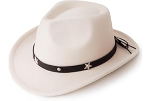 DRESHOW Cappello da Cowboy per Ragazzi e Ragazze Occidentale Fedora Cintura Fibbia Retro Cappelli Panama Unisex Arrotolato Cappelli per Bambini 4-12 Anni