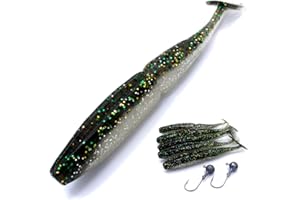 trifyd ® Fishing - Leurres Souples shad de 10 cm pour brochet ou Tous Types de canassiers, Le Pack de 5 leurres de pêche + 2 têtes plombées (Silver)