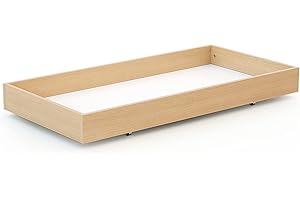 AT4 - Tiroir de lit ESSENTIEL Hêtre verni | Pour lit bébé 60x120 cm | Tiroir universel en bois | Tiroir à 4 roulettes | Hauteur 15cm | Rangement pratique et discret | Gain de place