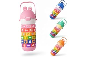 AmiRio Gourde Enfant Isotherme en Acier Inoxydable Anti Fuite avec Paille - Bouteille Metal pour Maternelle, Garçon & Fille 3 à 6 Ans - Ludique et Personnalisable, Sans BPA.