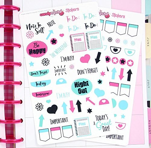 2 x Symbols & Reminders Graffiti Style Matte Vinyl Personal Planner Stickers Mambi / Erin Condren Organiser Stickers