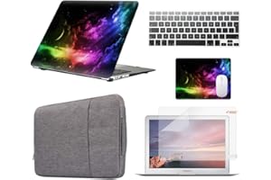 AUSMIX Macbook Air 13 Inch Case [Bundles 5 in 1] - Rubberized Plastic Hard Case,Laptop Sleeve,Keyboard Cover,Mouse Mat and Screen Protector for Apple Mac Air 13.3" (Models:A1369/A1466) - Nebula