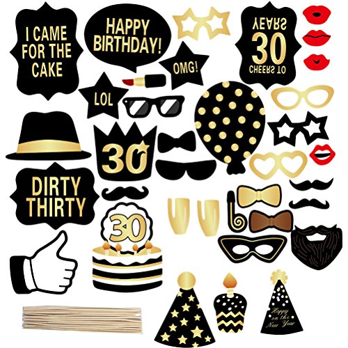 Zhuhaitf 36 Pieces Premium Quality Birthdays Photobooth/Photo Booth Props DIY Kit for Wedding Party Birthdays 2532