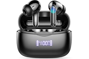 WEURGHY Auriculares Inalámbricos Bluetooth, Auriculares Bluetooth 5.3 HiFi Estéreo, 4 Mic con Reducción de Ruido ENC, Cascos Inalambricos Bluetooth IP7 Impermeable, 56H/Pantalla LED/Carga Rápida USB-C, Negro