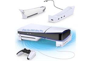 Horizontaler Ständer für Playstation 5 Pro/PS5 Slim Konsole mit 4-Port-USB-Hub, Ständer Zubehör Nur für PS5 Pro/PS5 Slim (Disc und Digital Edition), Halterung für PS5 Controller, Aufladen (Weiß)