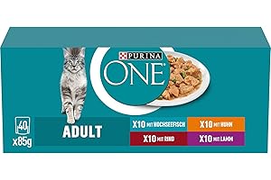 PURINA ONE Adult Katzenfutter nass, Sorten-Mix, 40er Pack (40 x 85g)