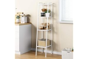 sogesfurniture Scaffale a Scala, Libreria Scaffale con 4 Ripiani, Scaffale Decorativo con Struttura in Metallo, per Soggiorno, Camera da Letto, Cucina, 30x36x147cm, Bianco BHEU-LXH-TJ30W