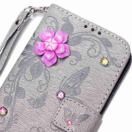 Galaxy S7 Hülle,Galaxy S7 Case,Cozy Hut ® Ultra Slim Flip Lederhülle / Ledertasche / Hülle / Case / Cover / Etui / Tasche für Samsung Galaxy S7 / 3D Diamant Strass Bling Glitzer Schmetterlings-Blumen Muster, Pu Leder Wallet Case Flip Cover Hüllen Schutzhülle Etui Ledertasche Lederhülle Handy Tasche Schale mit Standfunktion für Samsung Galaxy S7 Traumfänger Dream Catcher – grau - 4