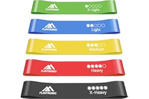 flintronic Taśmy oporowe, zestaw 5 taśm oporowych o 5 różnych poziomach oporu, przyjazne dla skóry opaski gimnastyczne, do jogi, pilatesu, budowy mięśni, siłowni