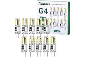 Tailcas Ampoule G4 LED 1.5W 12V, LED Lampe Lumière Blanc Froid (20W Ampoules Halogène Équivalent) AC/DC 220-240V pour Éclairage de Plafond, Cuisine, Paquet de 10