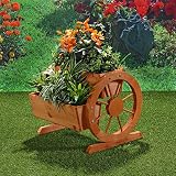Garten Dekoration Pflanzkübel mit Wagenräder aus Holz 44 cm × 42 cm x 40 cm (B x L x H) - 2
