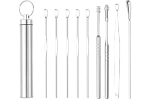 YOUNLEN Limpiador De Oídos Removedor De Cera De Oídos De Acero Inoxidable Con Estuche De Almacenamiento Kit De Limpieza Para Oídos Apto Para Adultos y Niños (juego de 10)