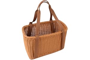 Cabilock Kosz na zakupy, rattanowy, wiklinowy, z uchwytem, pleciony, rattanowy, kosz do przechowywania, kosz wiklinowy, kosz do noszenia, kosz na warzywa, kosz prysznicowy, do kuchni, owoców,