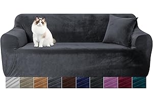 Yeahmart Thick Sofa Covers 1/2/3 Seater Pure Color Sofa Protector Velvet Easy Fit Elastic Fabric Stretch Couch Slipcover (Grey, 1 Seater 90-140cm)