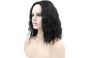 Fouriding Perücke kurz lockige Welle Frauen Bob Haare Perücken für Damen Halloween Cosplay Party Anime Fasching Kostüm (Schwarz)