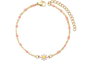 YeGieonr Bracelet Femme, Plaqué 18K Or Acier Inoxydable Marguerite Bracelet, Bracelet Réglable Coloré Y2K pour Filles Accessoires d'été