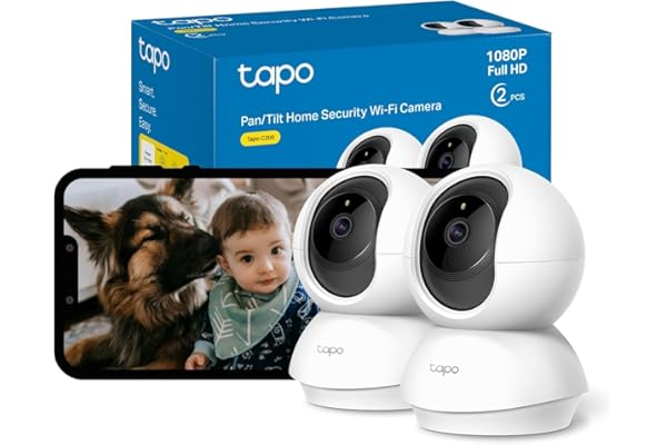Tapo C200 2 Pack Caméra Surveillance WiFi intérieure 1080P, détection de Personne, Audio bidirectionnel, Compatible avec Alexa et Google Assistant, pour Bébé ou Animaux