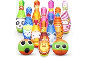 DREAMON Bowling Set Skittles Game for Kids with 10 Pins and 2 Balls Early Development Indoor Toy Gifts for Children Toddler Girls Boys