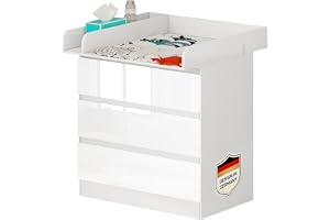 WOLTU skötbord med skötskiva, byrå med 3 lådor, skötbord med ljudsvaga metallskenor, anti-tilt, 86 cm för svankskydd