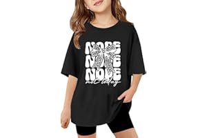 VUNCIO Kids Short Sleeve T Shirts Girls Round Neck Summer Teenage Girls Tshirts Fashion Graphic Cartoon Cute Casual Jogging Athletic School Children Tunic Tops Age 3-13 Years