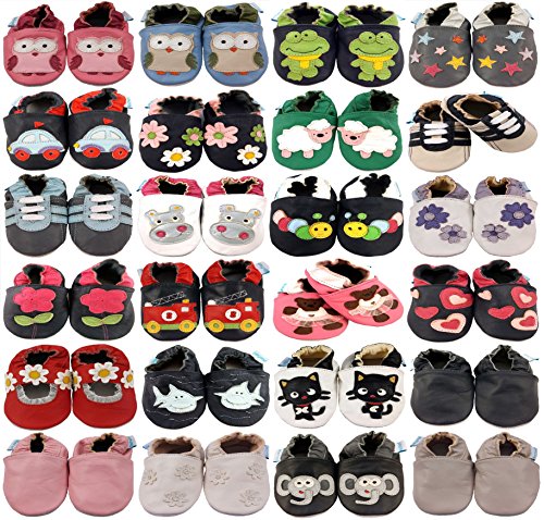 MiniFeet Premium Soft Leather Baby Shoes, Navy Daisies, 6-12 Months